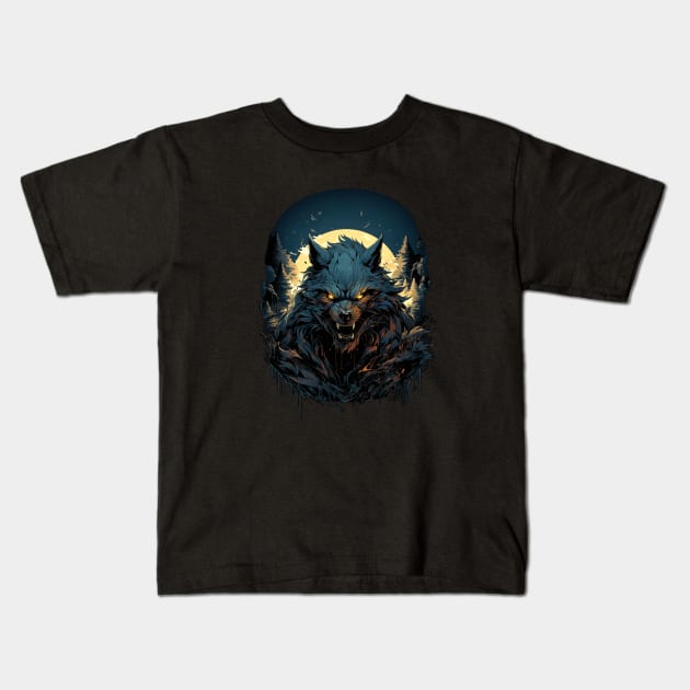 Werewolf in the Forest Kids T-Shirt by ZombieTeesEtc